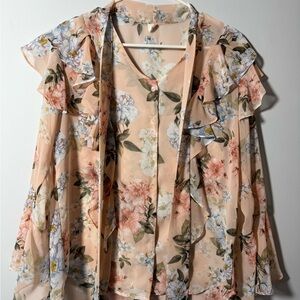 Floral Peach Chiffon Blouse